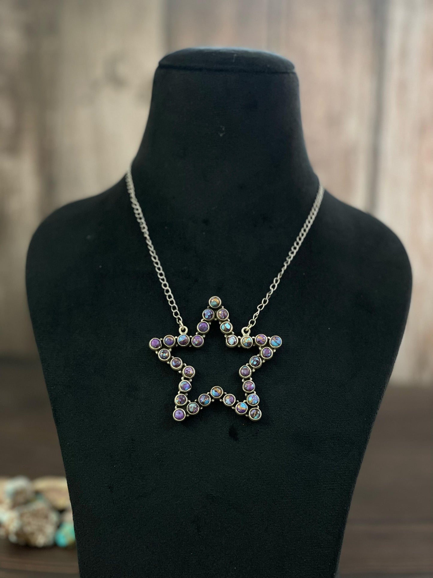 Handmade Sterling Silver Black Onyx, Purple Mojave, Wild Horse, White Buffalo, Kingman, Rose Dahlia Necklace, Signed Nizhoni