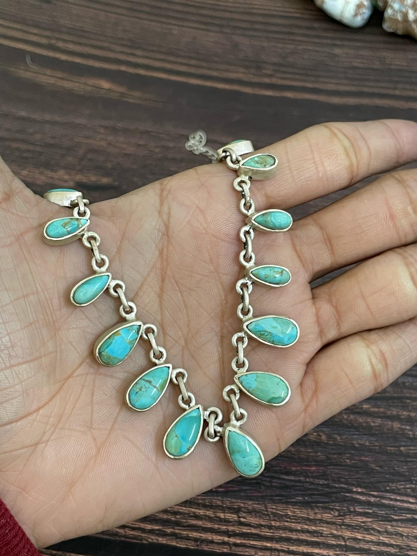Handmade Sterling Silver Red Rose Dahlia, Cotton Candy, White Buffalo, Kingman Turquoise Necklace, Signed Nizhoni