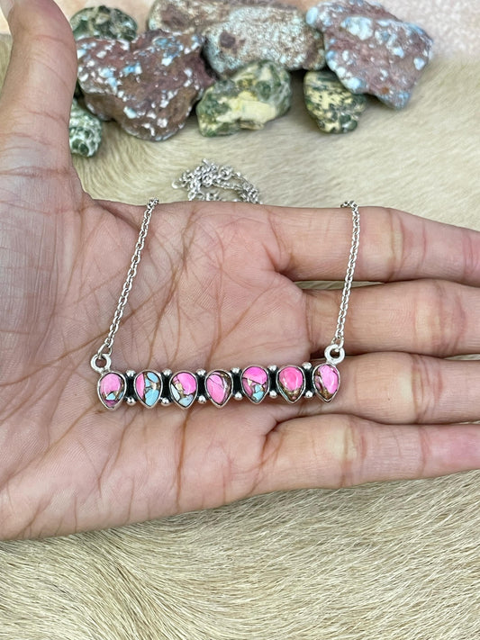 Handmade Sterling Silver Cotton Candy Turquoise Necklace, Signed Nizhoni