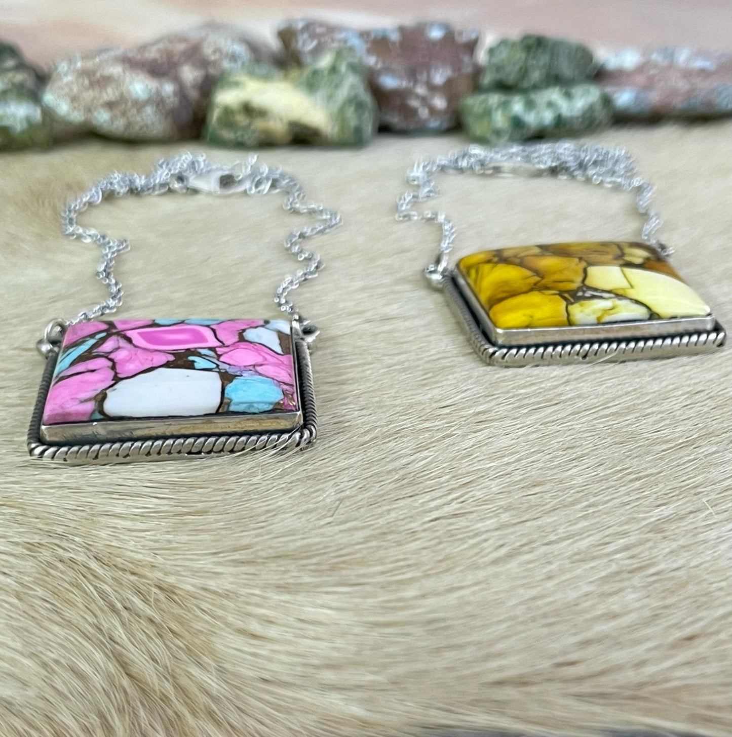 Handmade Sterling Silver Cotton Candy, Honey Dahlia Necklace with Signed Nizhoni