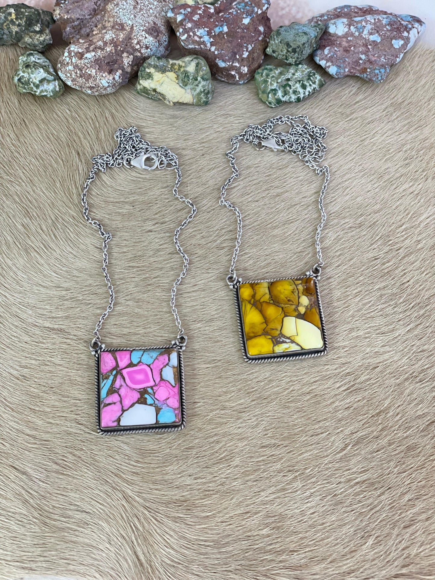 Handmade Sterling Silver Cotton Candy, Honey Dahlia Necklace with Signed Nizhoni