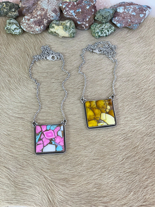 Handmade Sterling Silver Cotton Candy, Honey Dahlia Necklace with Signed Nizhoni