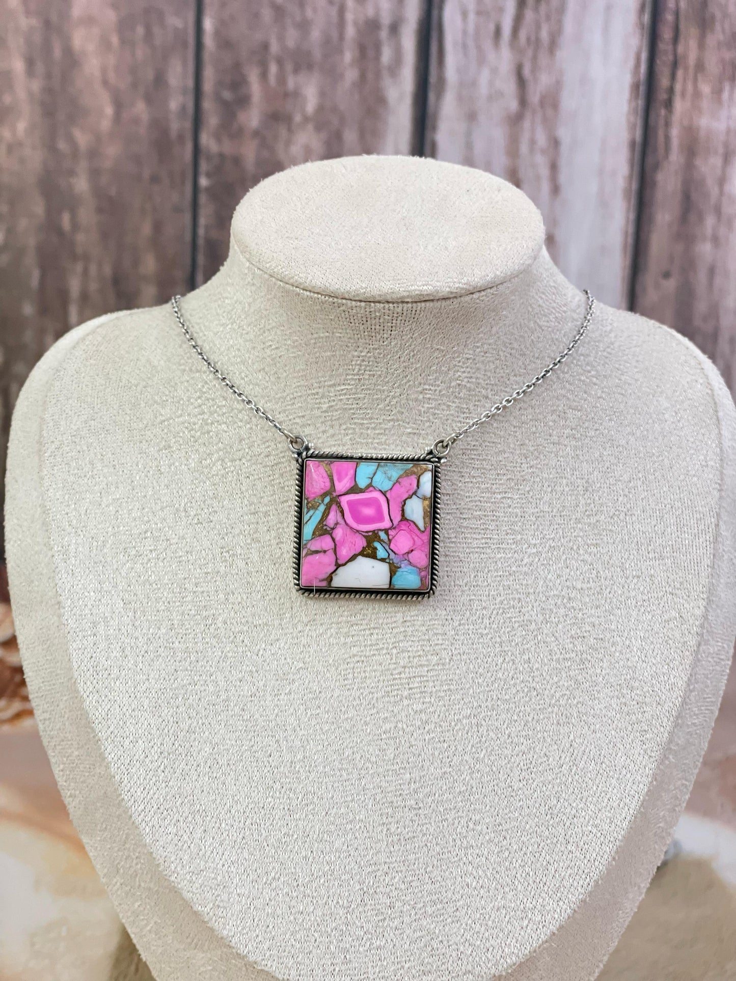 Handmade Sterling Silver Cotton Candy, Honey Dahlia Necklace with Signed Nizhoni