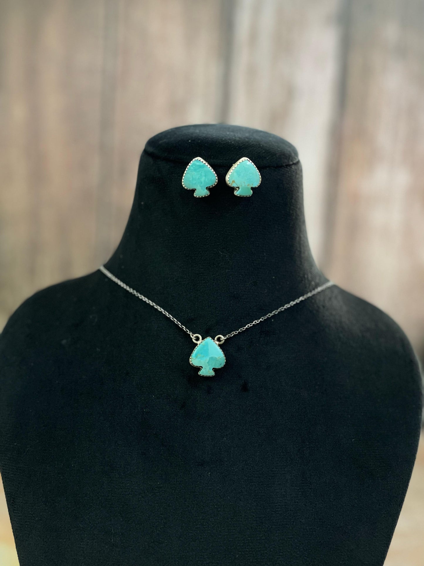 Handmade Sterling Silver Kingman Necklace Earring Set with Signed Nizhoni