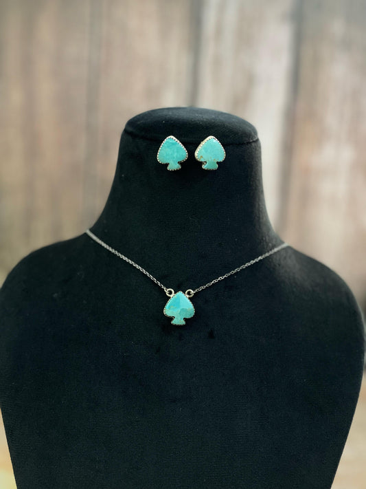 Handmade Sterling Silver Kingman Necklace Earring Set with Signed Nizhoni