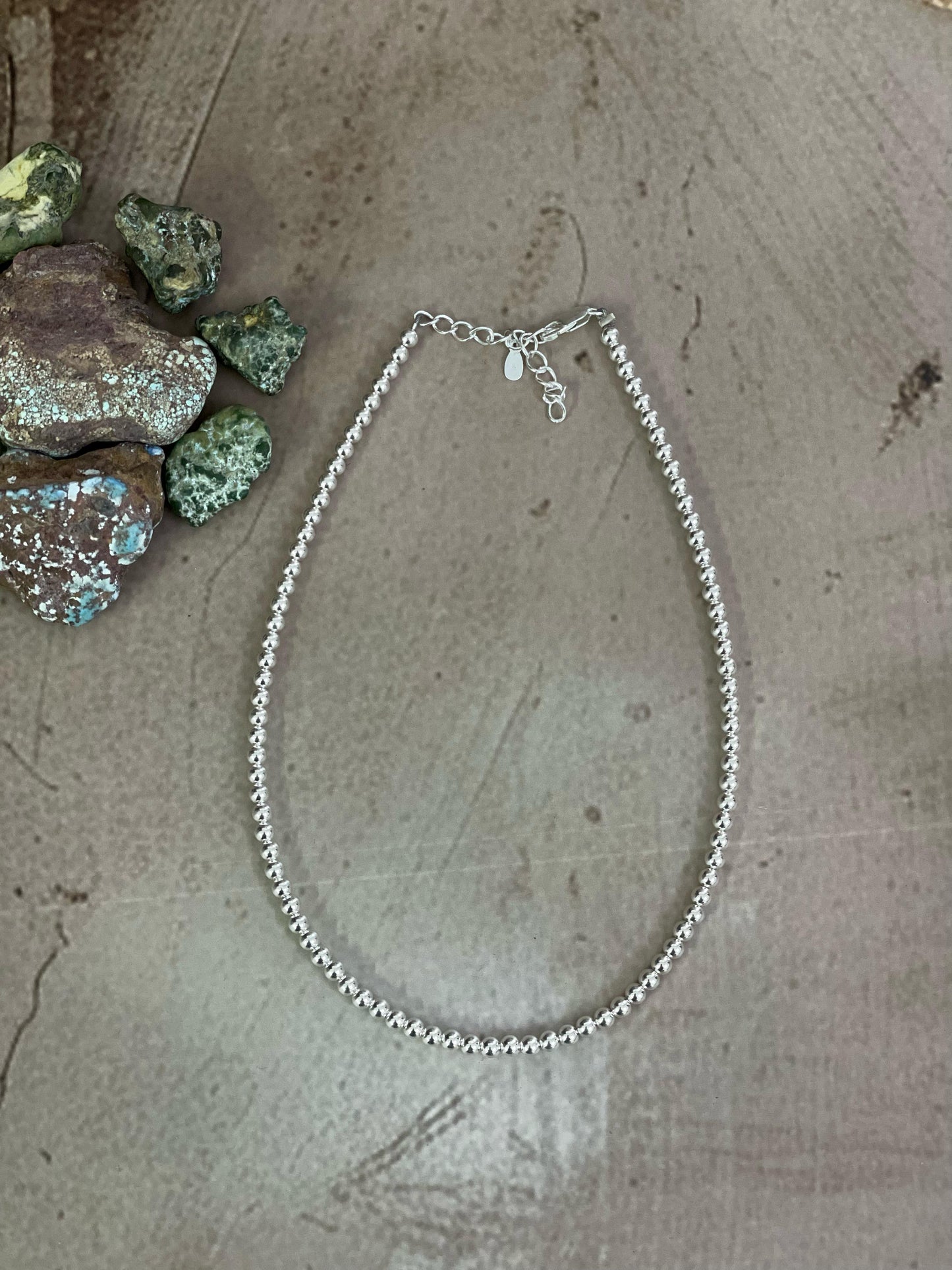 Handmade Elegance Sterling Silver 4MM Beaded Necklace