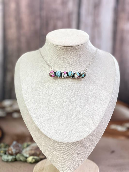 Handmade Sterling Silver Cotton Candy Turquoise Necklace, Signed Nizhoni