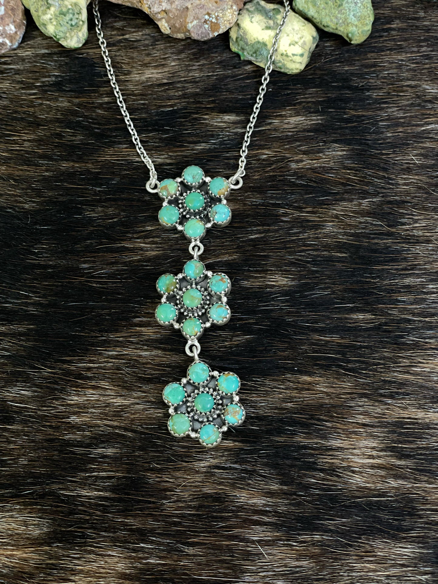 Handmade Sterling Silver Kingman Turquoise Necklace with Signed Nizhoni