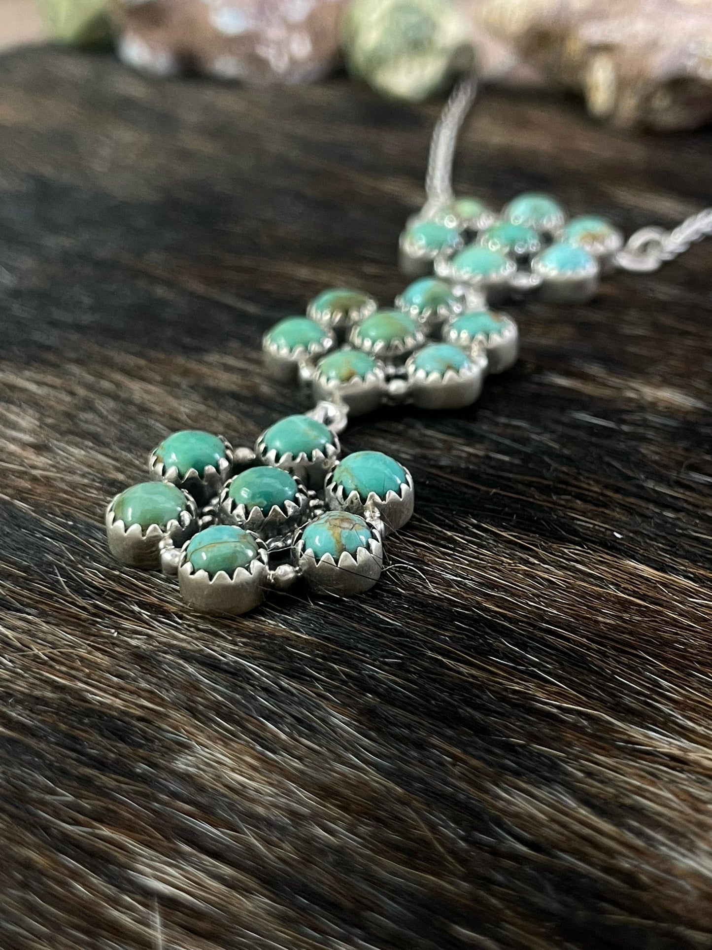 Handmade Sterling Silver Kingman Turquoise Necklace with Signed Nizhoni