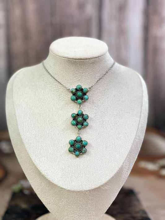 Handmade Sterling Silver Kingman Turquoise Necklace with Signed Nizhoni