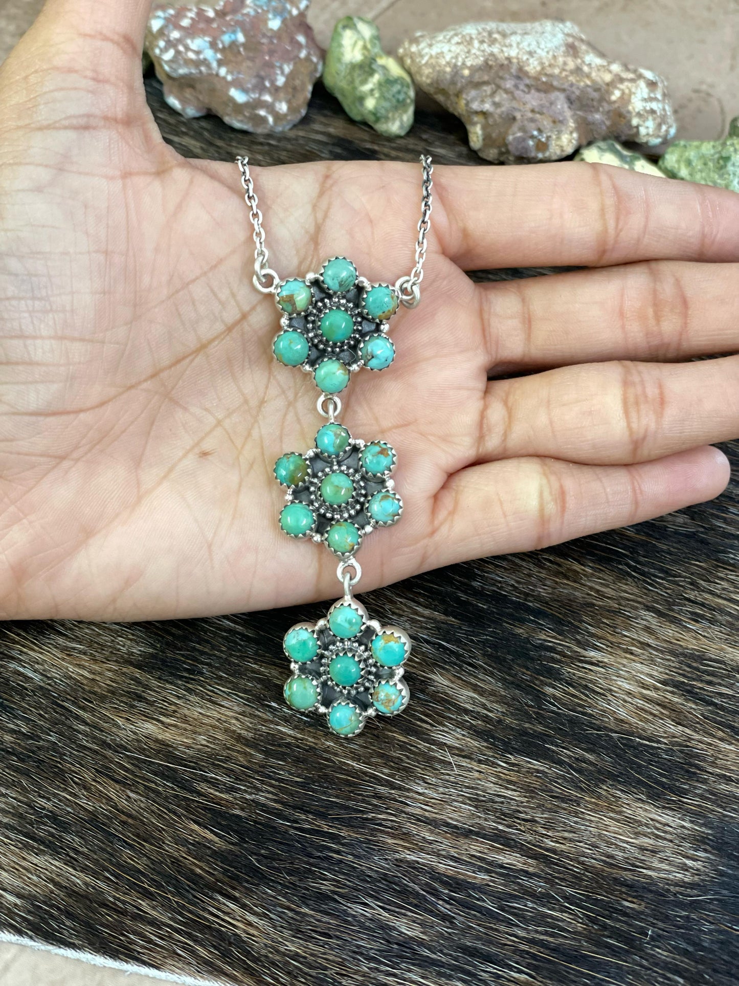 Handmade Sterling Silver Kingman Turquoise Necklace with Signed Nizhoni