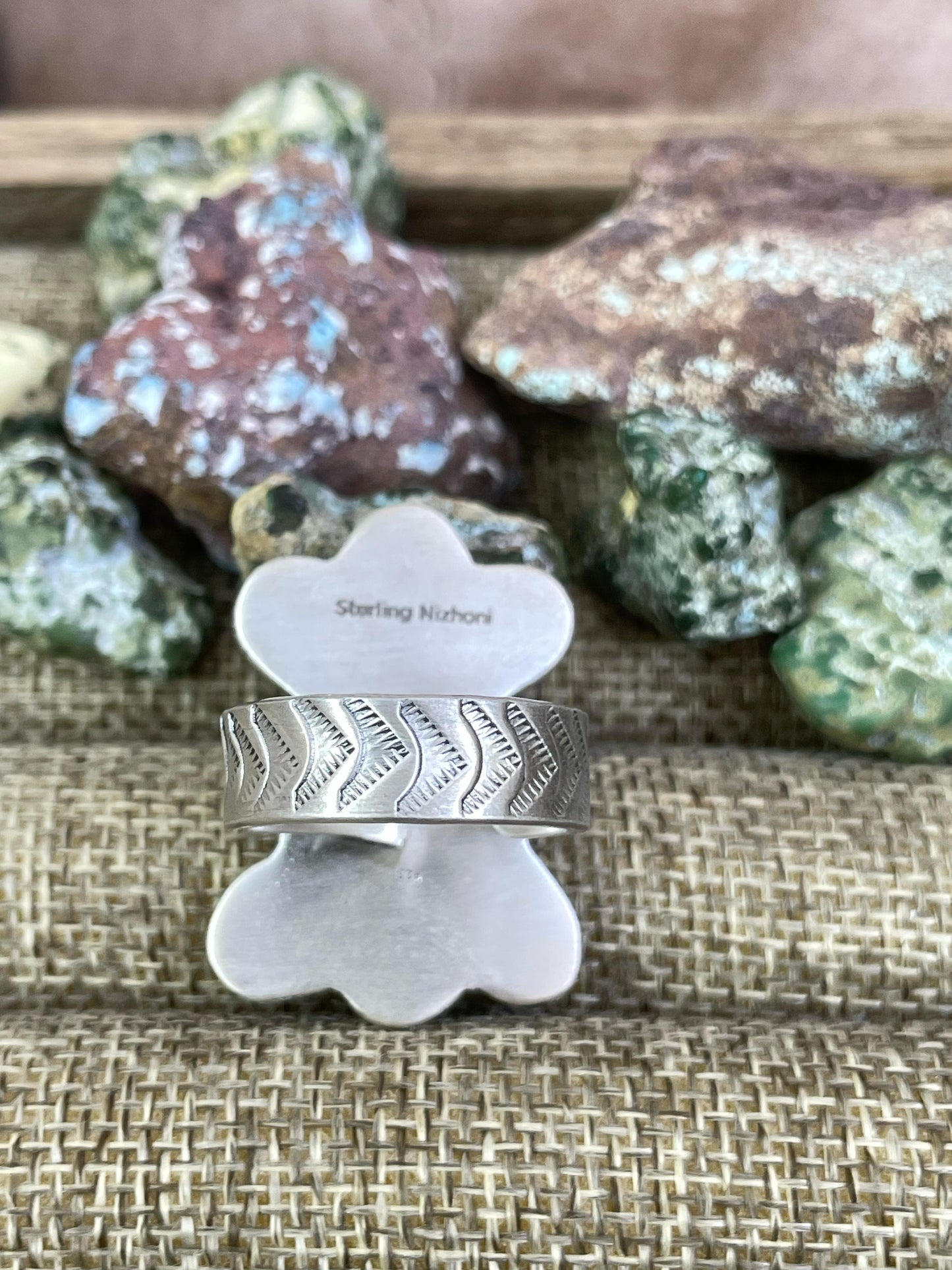 Handmade Sterling Silver Dahlia Rose with White Buffalo Turquoise Adjustable Ring, Signed Nizhoni