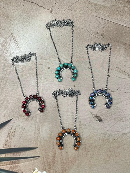 Handmade Sterling Silver Multi Stone Necklace with Signed Nizhoni