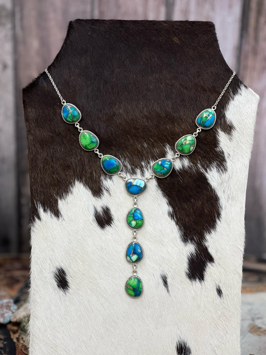 Handmade Sterling Silver Peacock Dahlia (Fancy) Necklace with Signed Nizhoni