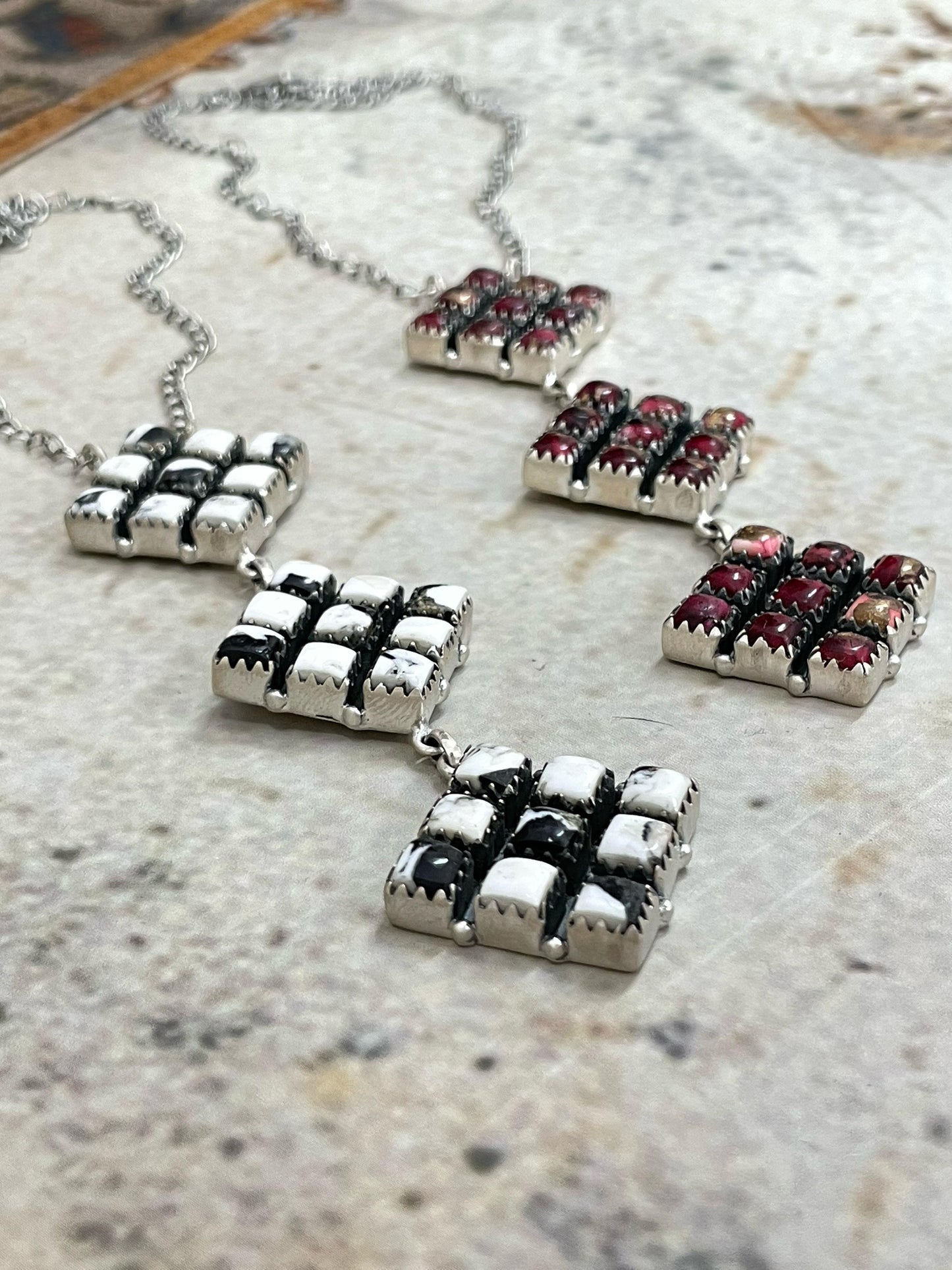 Handmade Sterling Dahlia Rose, White Buffalo Turquoise Necklace with Signed Nizhoni