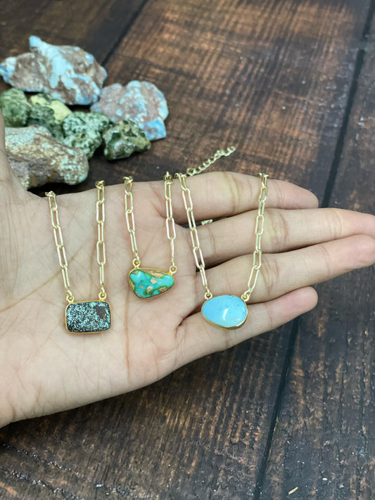 "The Golden Collection" THE JUPITER Handmade Natural Number 8 Turquoise, Golden Hills, Sonoran Mountain Turquoise Gold Plated Necklace