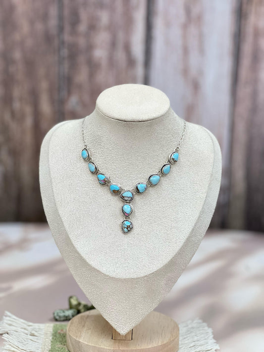 Handmade Sterling Silver Cotton Candy Turquoise Necklace with Signed Nizhoni