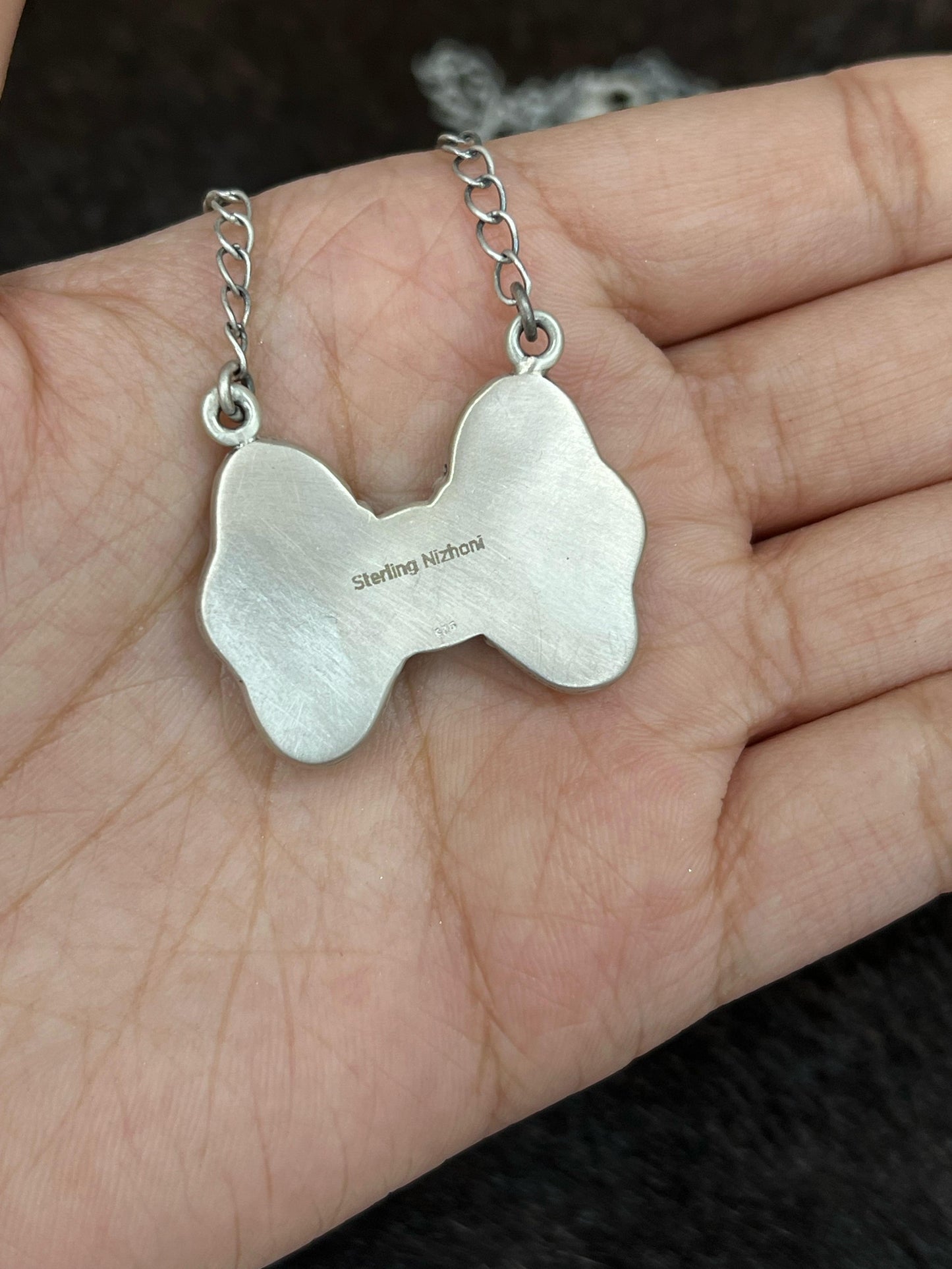 Handmade Sterling Silver Kingman with White Buffalo Turquoise Necklace, Signed Nizhoni