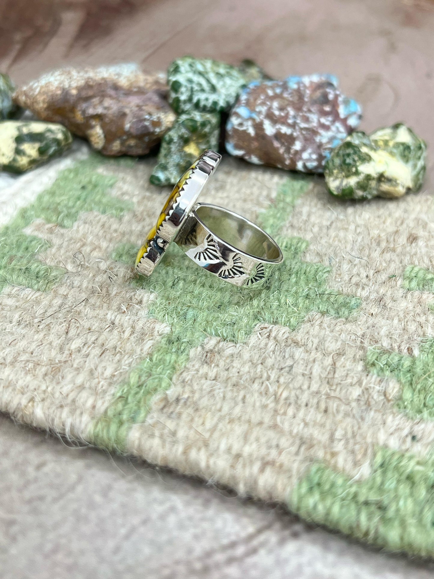 Handmade Sterling Silver Honey Dahlia Adjustable Ring, Signed Nizhoni