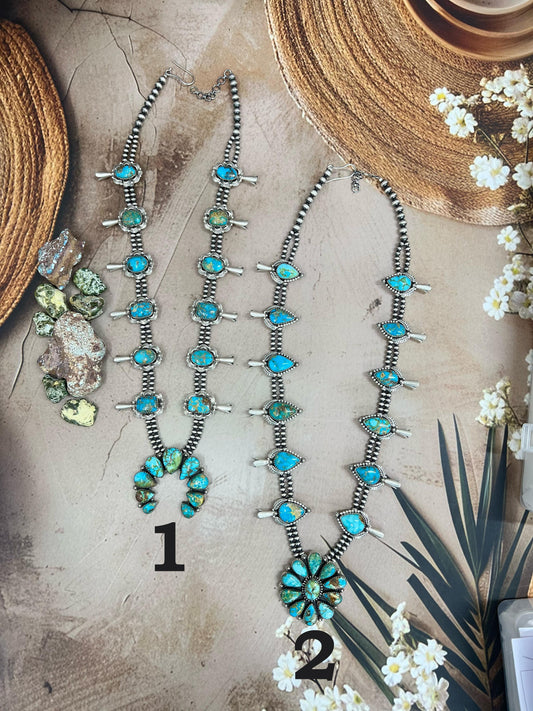 Handmade Sterling Silver South Hill Turquoise Necklace with Signed Nizhoni