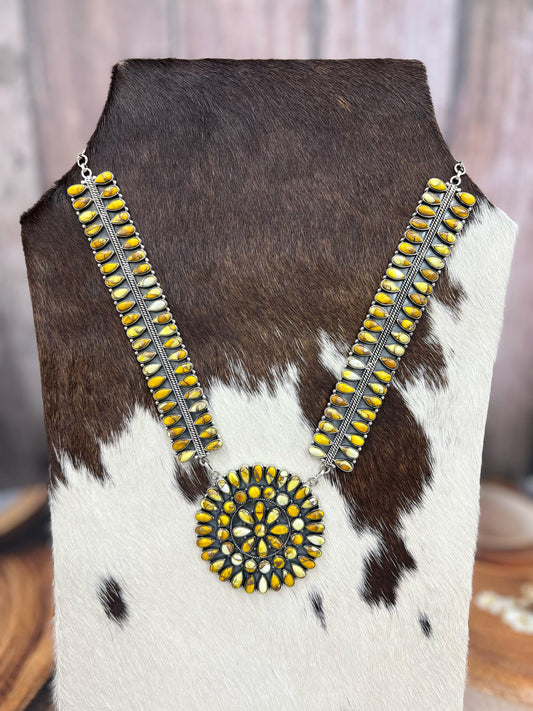 Handmade Sterling Silver Honey Dahlia Necklace with Signed Nizhoni