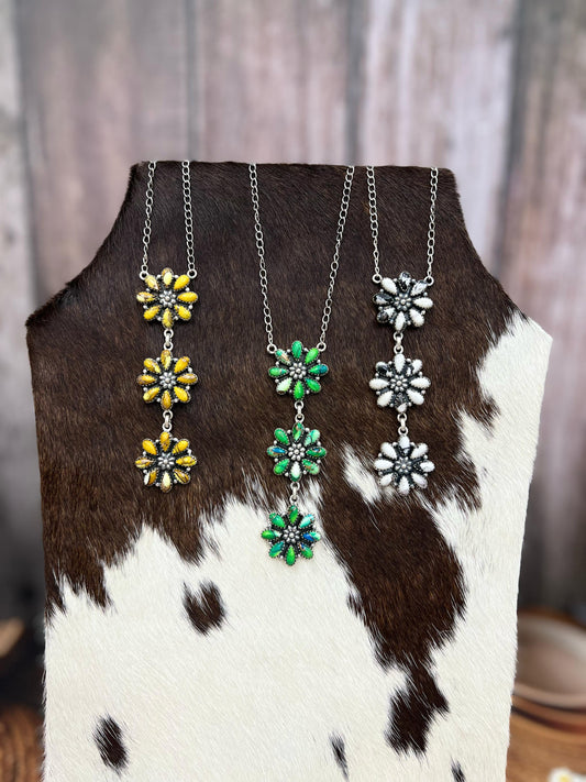 Handmade Sterling Silver Honey Dahlia, Peacock Dahlia, White Buffalo Turquoise Necklace with Signed Nizhoni