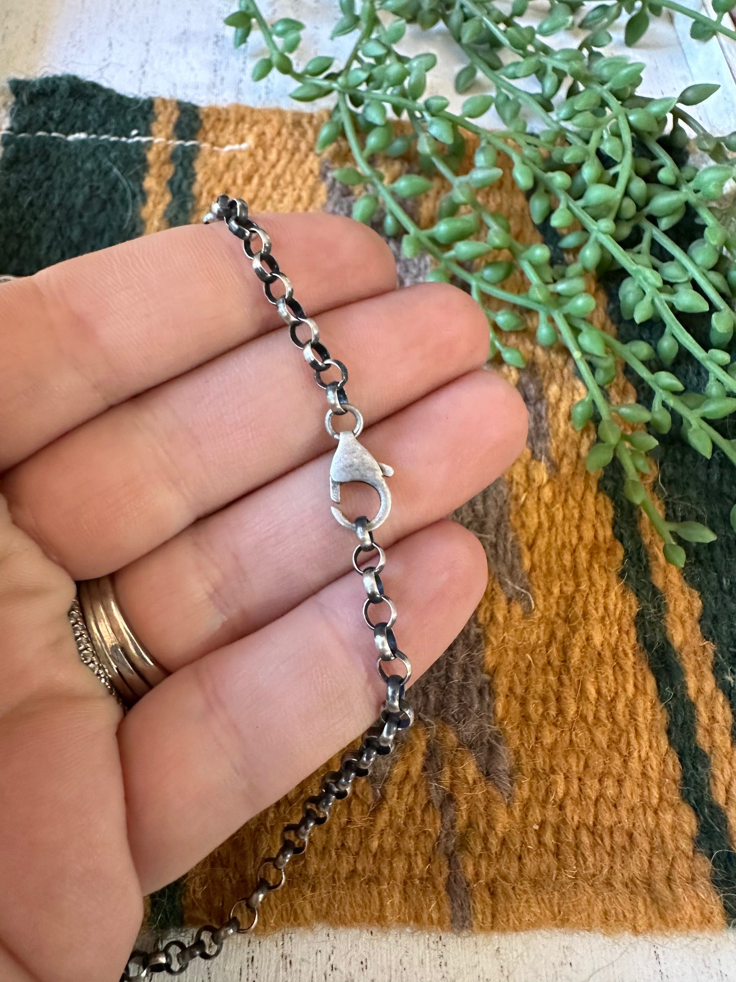 Navajo Sterling Silver & Double Row Turquoise Bar Necklace Signed E. Richards