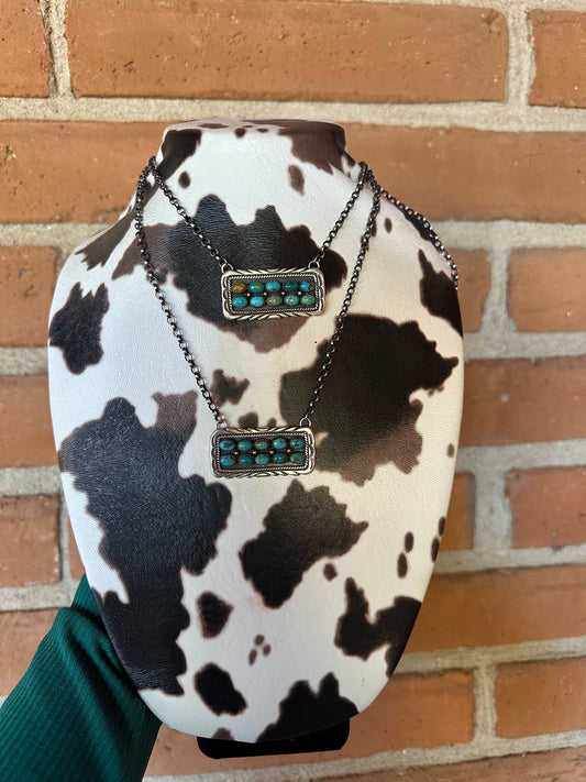 Navajo Sterling Silver & Double Row Turquoise Bar Necklace Signed E. Richards