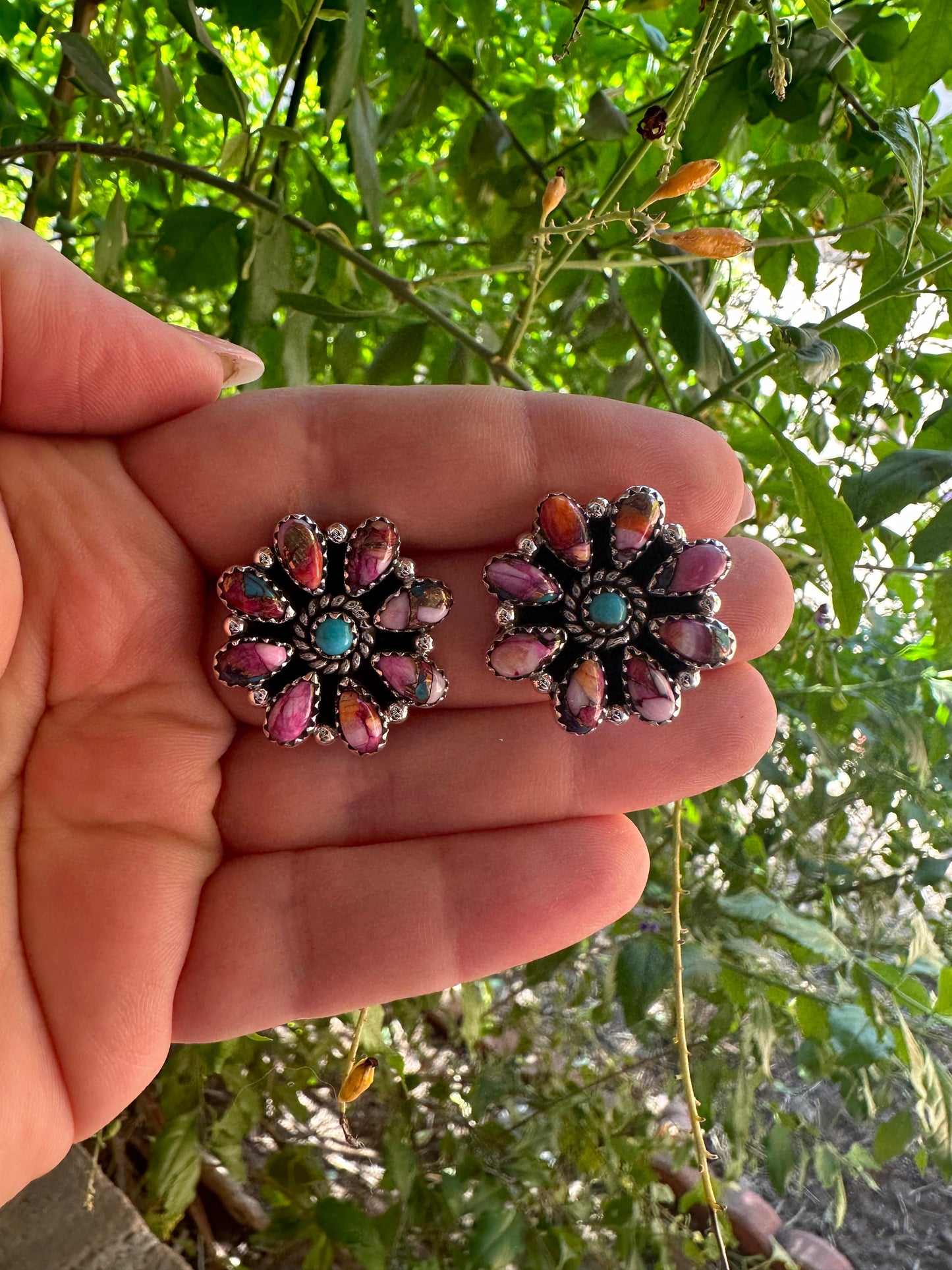 Nizhoni Handmade Pink Dream & Sterling Silver Flower Earrings