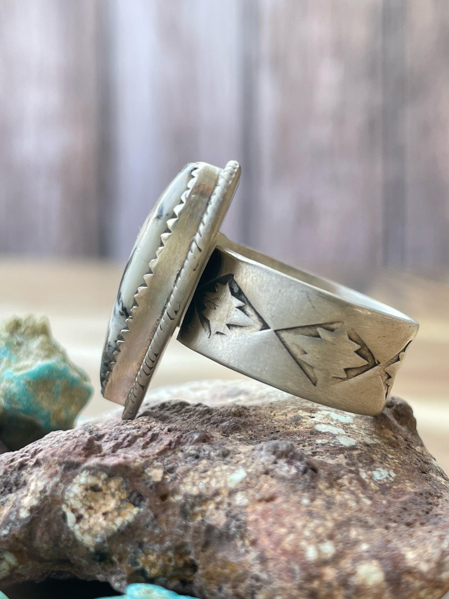 Handmade Sterling silver Adjsutable White Buffalo Heart ring , singed Nizhoni