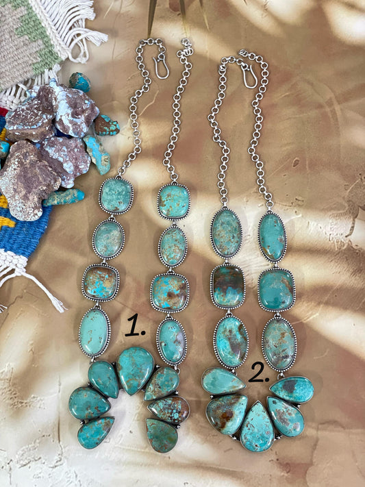 Handmade Sterling Silver Royston Turquoise Necklace, Signed Nizhoni