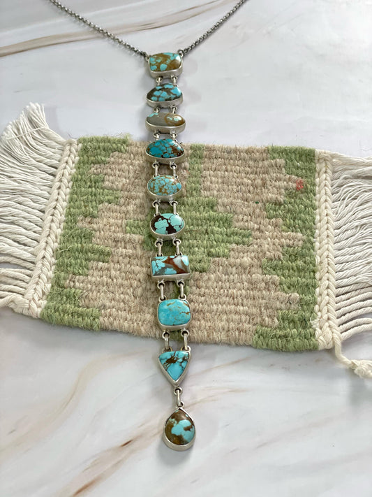 Handmade Sterling Silver, Number 8 Turquoise Necklace Signed Nizhoni