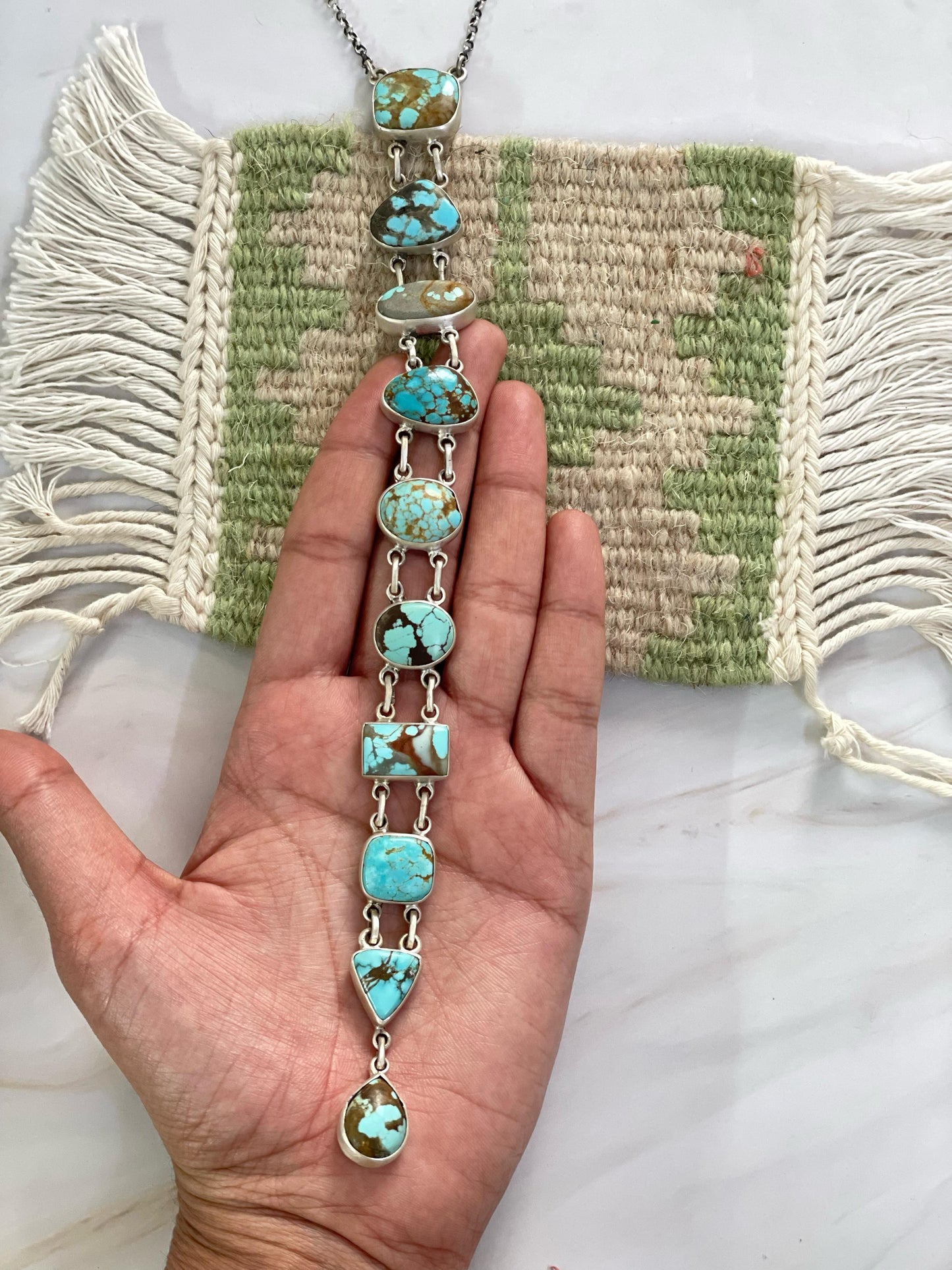 Handmade Sterling Silver, Number 8 Turquoise Necklace Signed Nizhoni