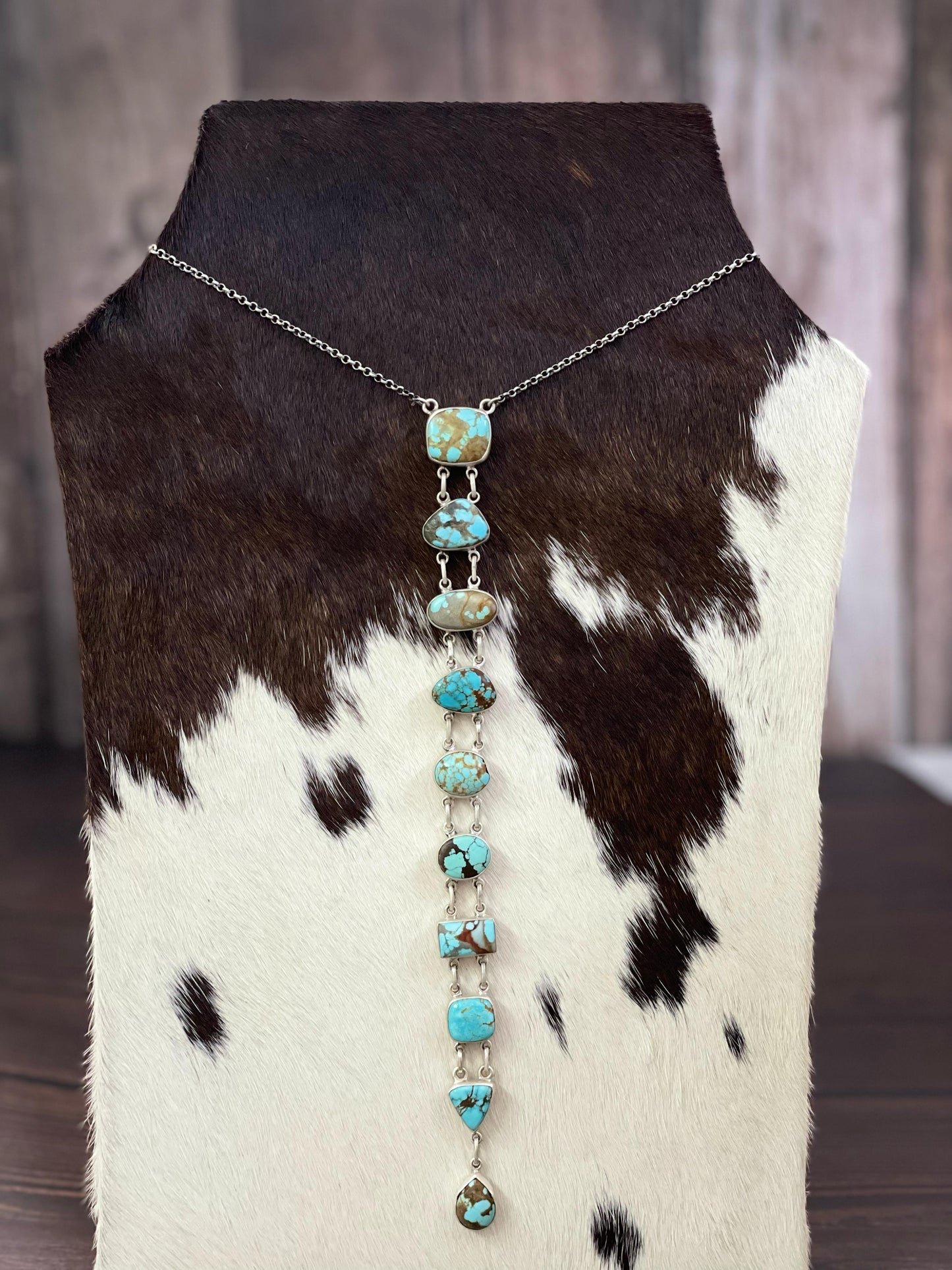 Handmade Sterling Silver, Number 8 Turquoise Necklace Signed Nizhoni