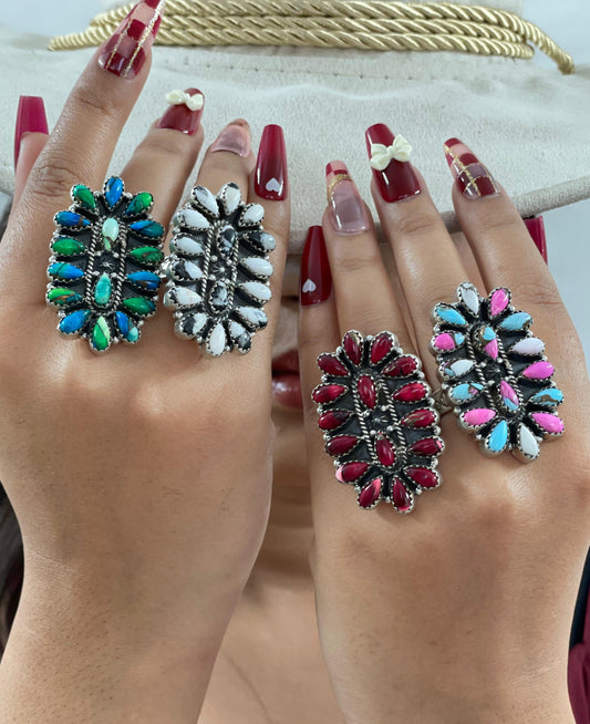 Handmade Sterling Silver Multi Stone Adjustable Rings with Signed Nizhoni
