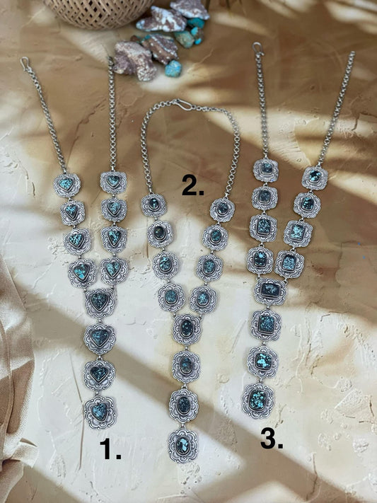 Handmade Sterling Silver Lander Turquoise Necklace, Signed Nizhoni
