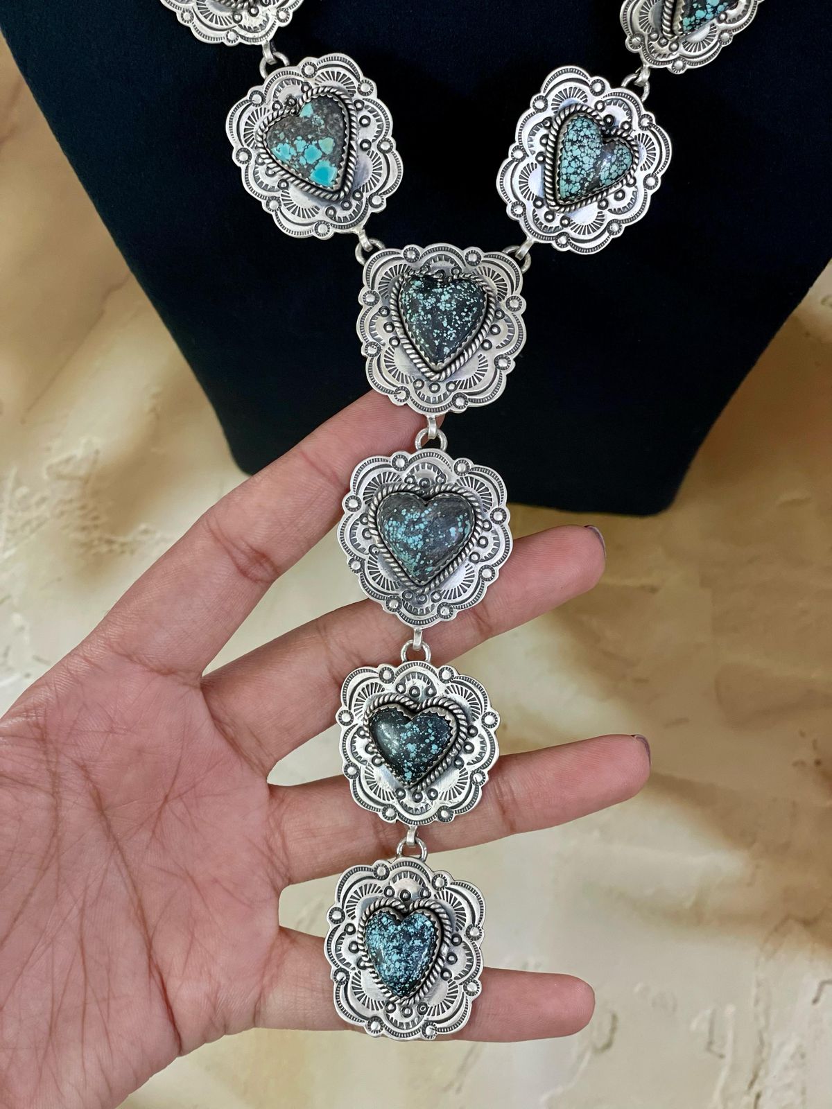 Handmade Sterling Silver Lander Turquoise Necklace, Signed Nizhoni