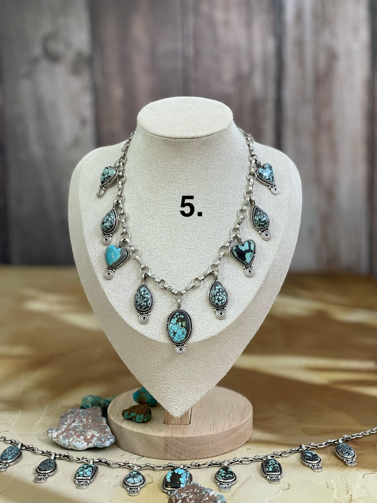 Handmade Sterling Silver Lander Turquoise Necklace, Signed Nizhoni