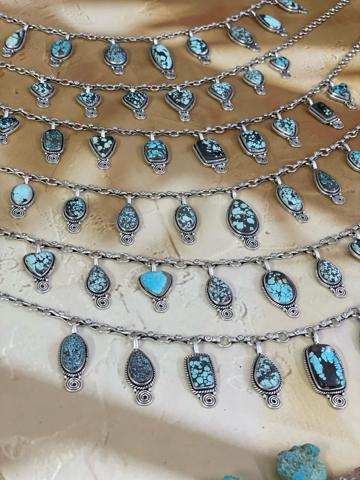 Handmade Sterling Silver Lander Turquoise Necklace, Signed Nizhoni