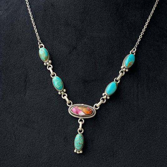 Handmade Sterling Silver Pink Dream with Mojave Necklace, Signed Nizhoni