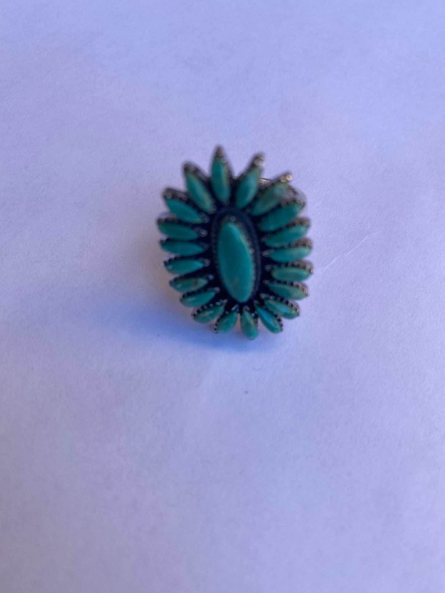 Handmade Sterling Silver & Kingman Needlepoint Turquoise Adjustable Ring