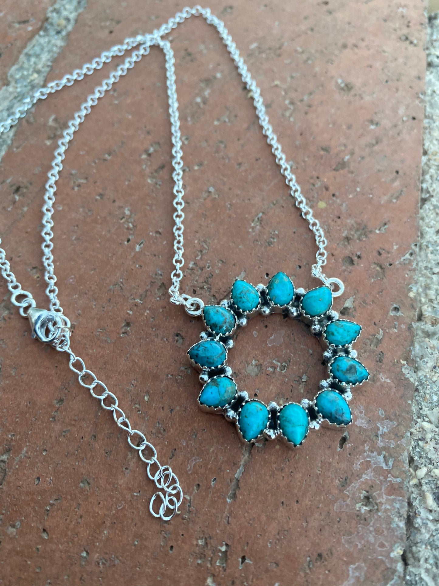 Handmade Sterling Silver and Kingman Turquoise Round Necklace