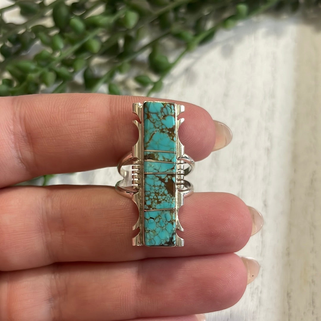 Navajo Sterling Silver Turquoise Bar Ring Signed