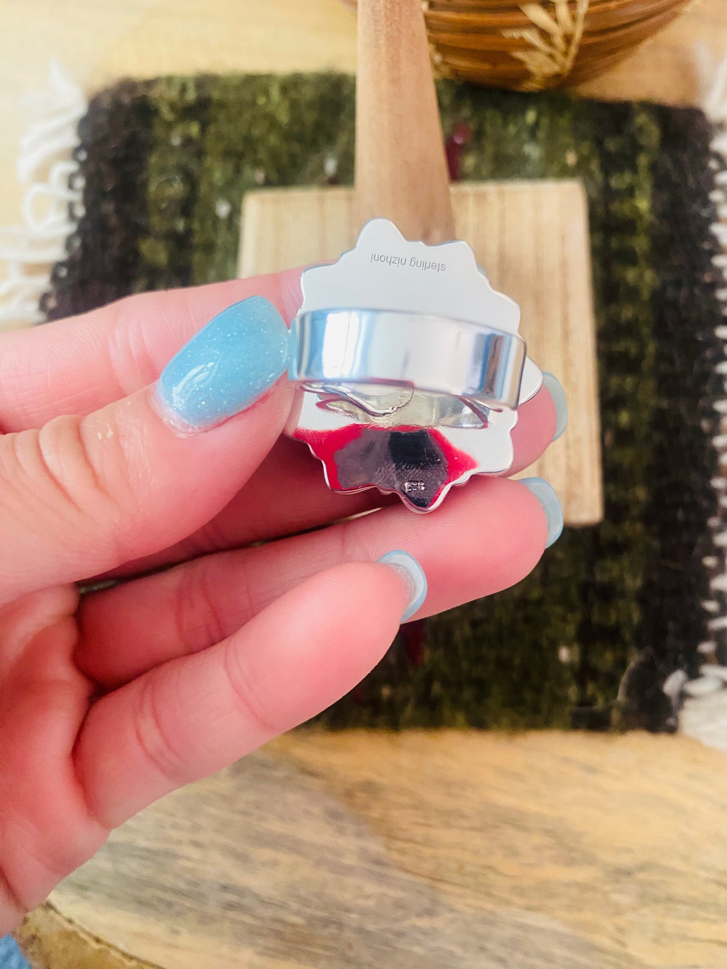 Handmade Sterling Silver, Pink Onyx & Moon Stone Cluster Adjustable Ring