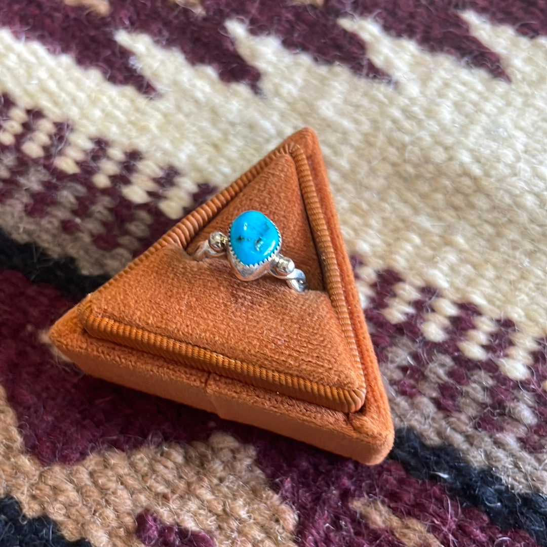 Navajo Small Stone Turquoise Sterling Silver Braided Band Ring