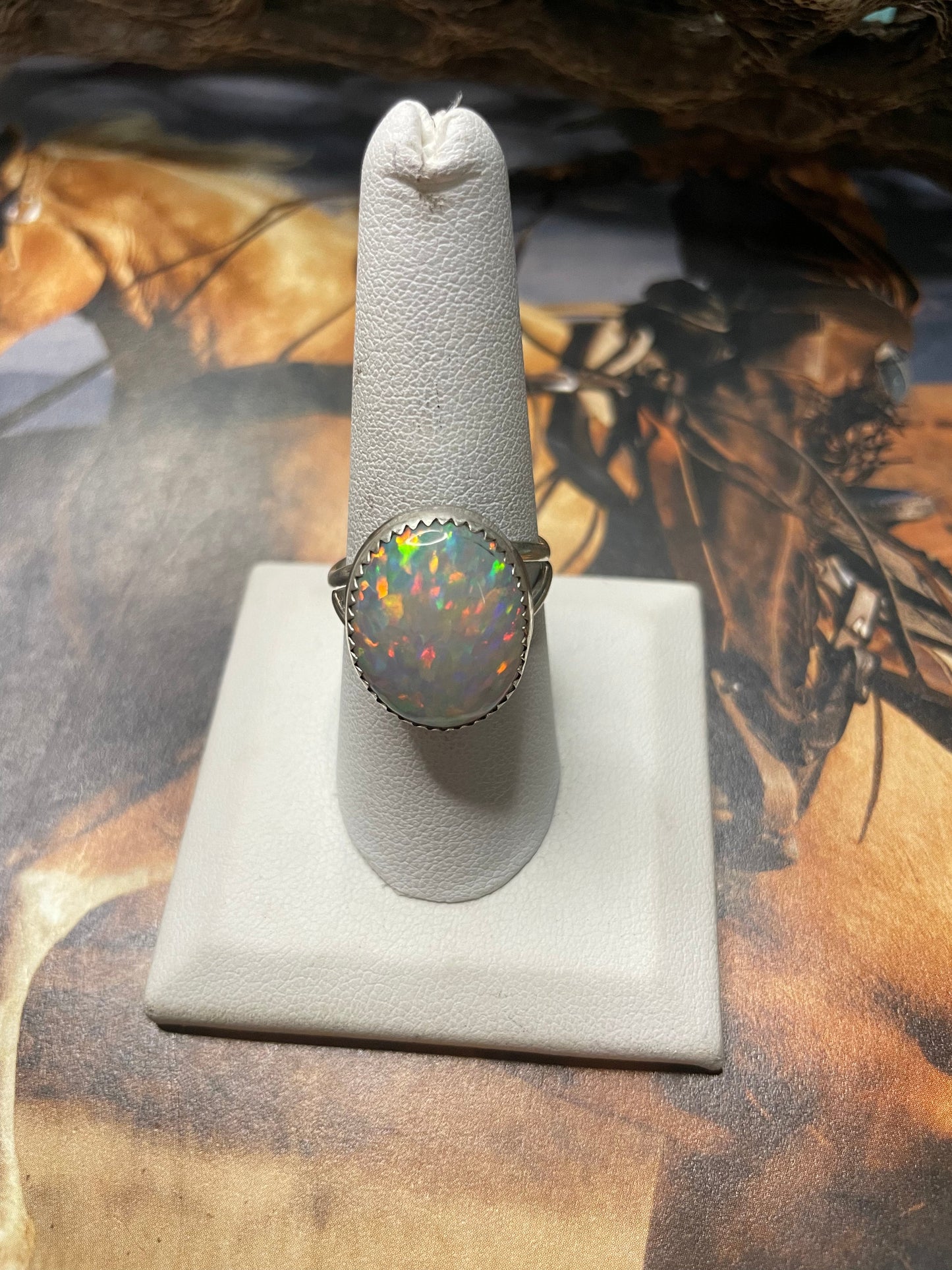 Navajo Made Silver & White Opal Ring