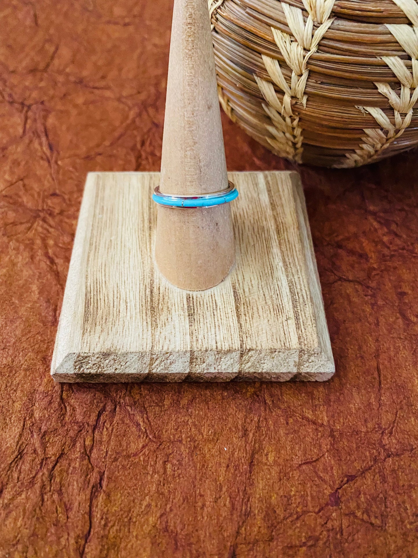 Zuni Sterling Silver & Turquoise Inlay Band Ring