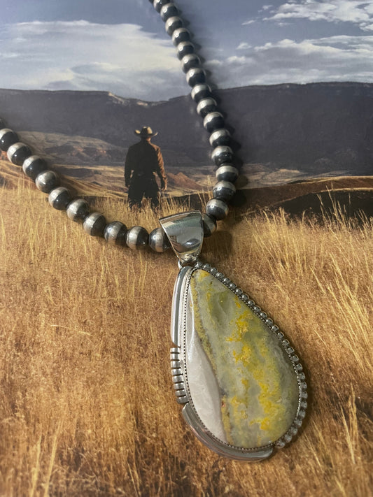 Navajo Bumblebee & Sterling Silver Pendant Signed LK