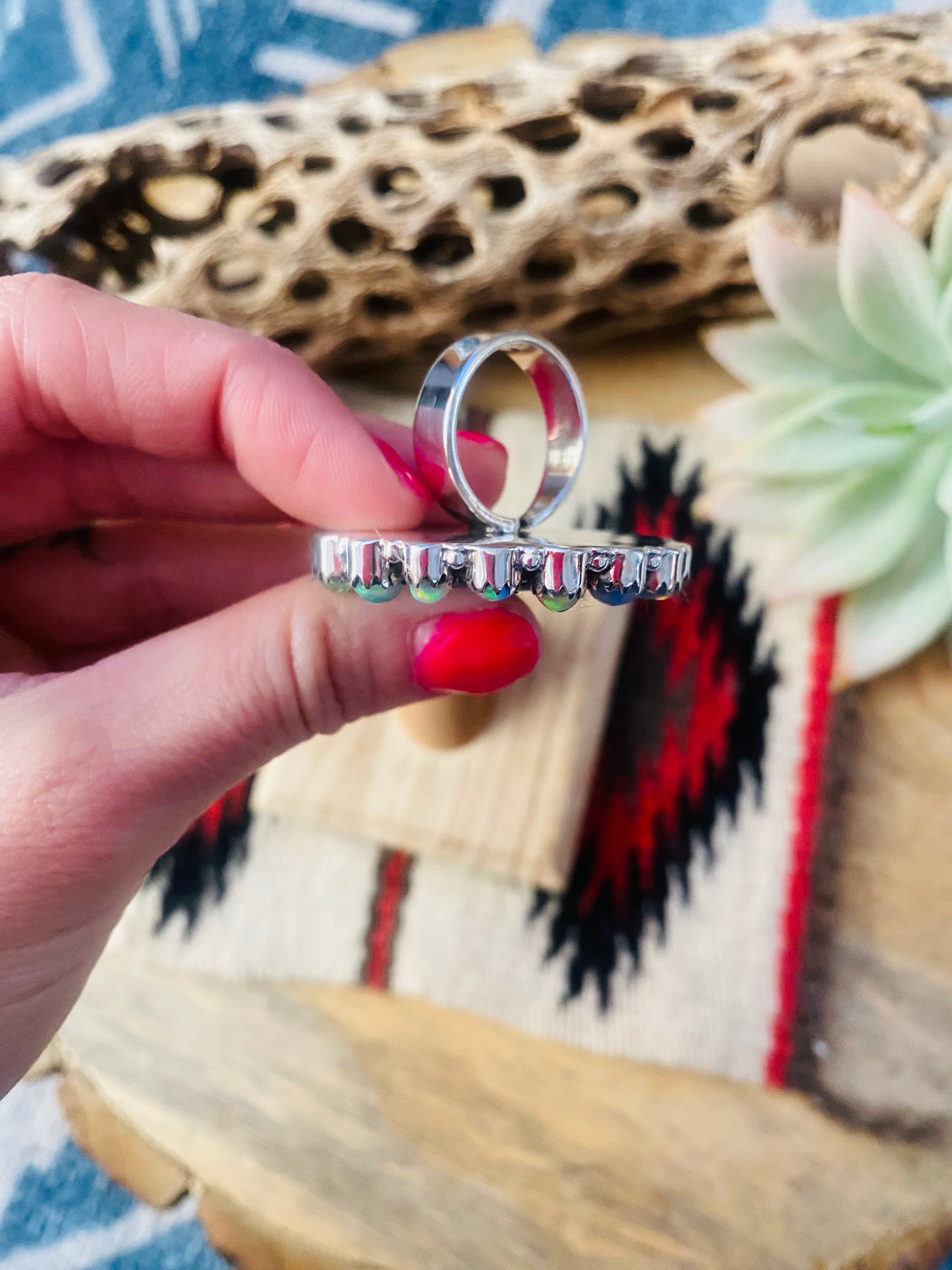 Handmade Sterling Silver, Turquoise & Opal Cluster Adjustable Ring