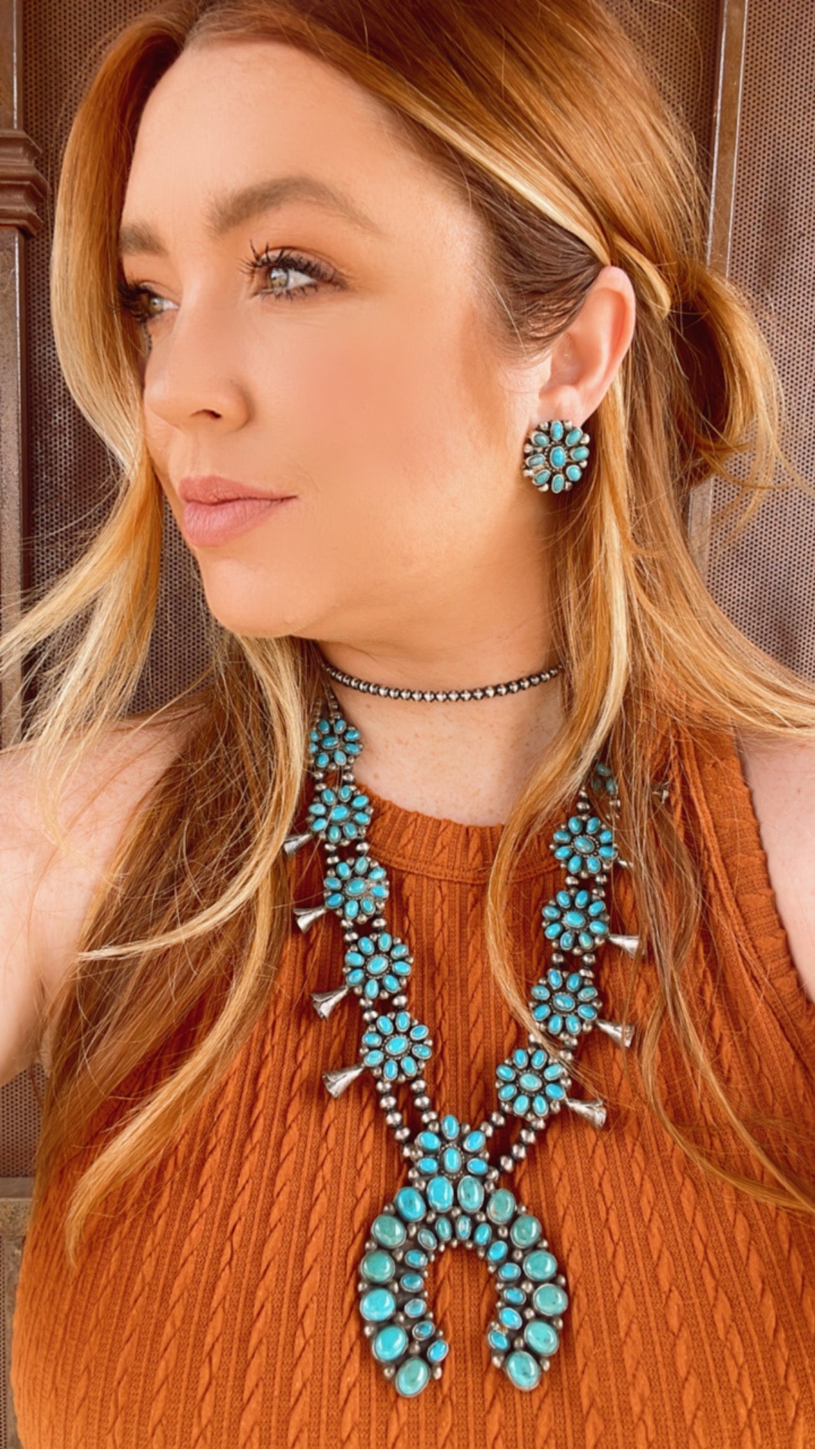 Navajo Royston Turquoise & Sterling Squash Blossom Set by Kathleen Chavez